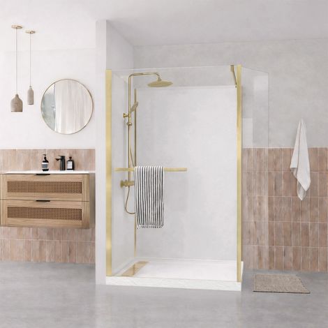 Cabina Ducha Italiana 120x90 Oro Cepillado y Plato Bajo