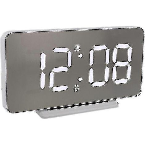 Réveil numérique, affichage LED, surface miroir argentée PXCL (1/5)