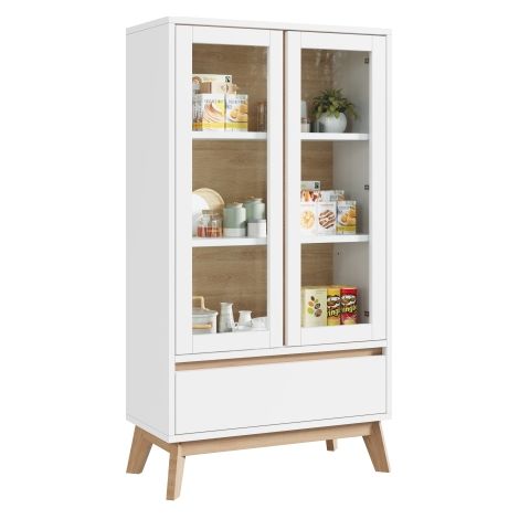 Meuble de cuisine, meuble de rangement alimentaire et meuble d'appoint, idéal pour les petits espaces comme les salles à manger ou les salons, avec étagères réglables, finitions blanc et imitation boi (1/5)
