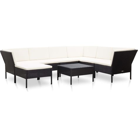 8-tlg. Garten-Lounge-Set mit Auflagen Poly Rattan Schwarz