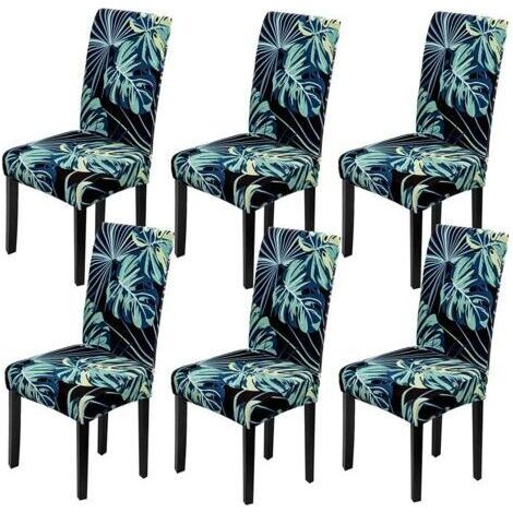 Housse de Chaise 6 pièces Couverture de Chaise Extensible Amovible Lavable Moderne Dossier Haut Housses de Chaises pour Salle à Manger Hôtel Mariage Décor(Feuilles Bleues,6 PCS) (1/5)