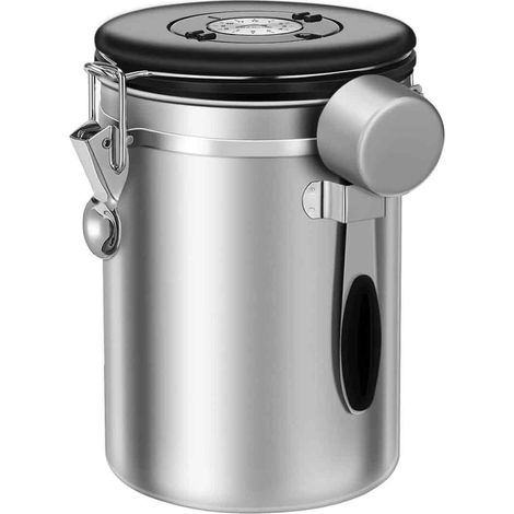 Boîte à café hermétique en acier inoxydable 304 avec cuillère en acier et valve de ventilation, 1,5 L, pour la cuisine.