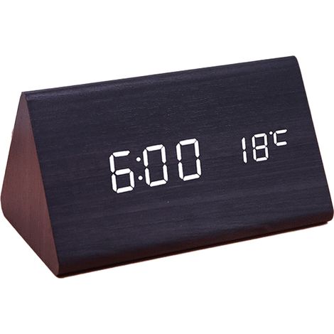 Horloge Numérique En Bois - Affichage LED Température Calendrier Perpétuel - Réveil Vocal Rechargeable Par USB - 1 Pièce (1/5)