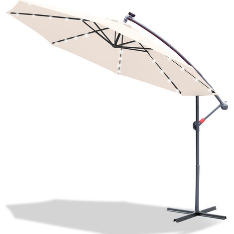 Ampelschirm 3.5m Sonnenschirm mit LED Alu dreh schwenk Schirm Garten Terrasse Balkon Beige (1/5)