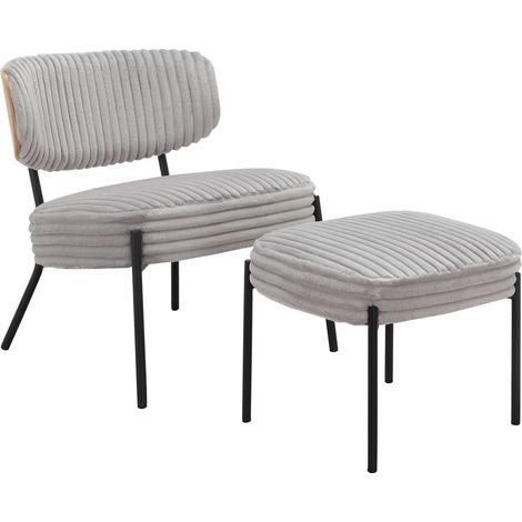 JerryChaise longue avec tabouret en tissu gris clair (1/5)