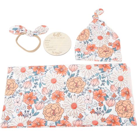 4-teilige Babydecke mit Blumenmuster und Stirnband, atmungsaktiv und weich, Typ 1 (1/5)