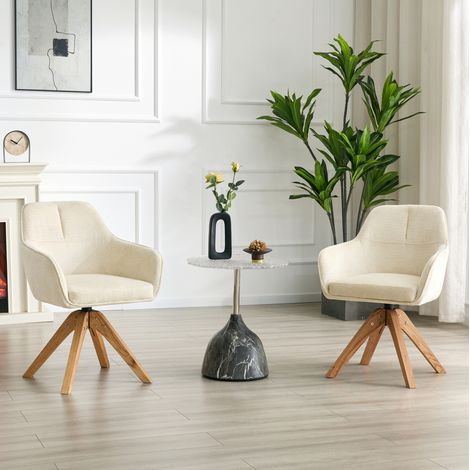 Sillas de comedor giratorias 360° de tela beige con reposabrazos, set de 2 OKMYHOME (1/5)