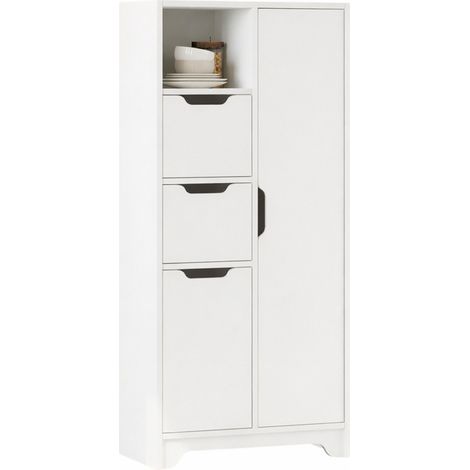 Armoire Multifonctions 2 Portes 2 Tiroirs 6 Niches Blanche L 71 H 140 P 34 cm (1/5)