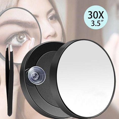 Miroir Grossissant x 30, Miroir Cosmétique avec Ventouse et Pince à épiler, Miroir de Voyage pour épiler Les Sourcils 8, Étiquette (1/5)