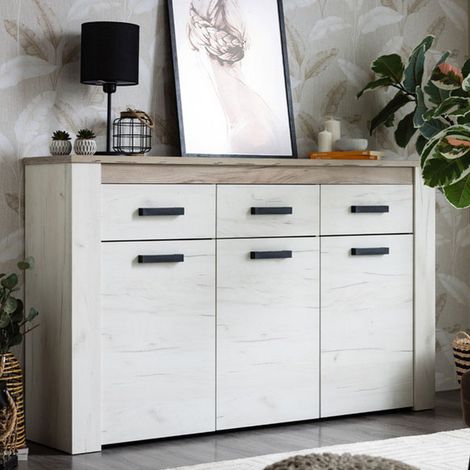 Aparador Scena: 3 Repisas, 3 Cajones, 3 Puertas, 160x36.5x98 cm, Blanco Aliso (1/5)