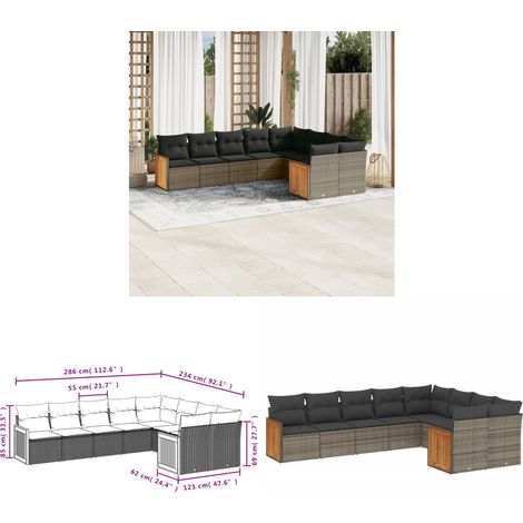 9-tlg. Garten-Sofagarnitur mit Kissen Grau Poly Rattan - Gartensorte - Gartenmöbelset - PE-Rattan Möbel - Outdoor Lounge Set - Wetterfeste Gartenmöbel - Home & Living (1/3)