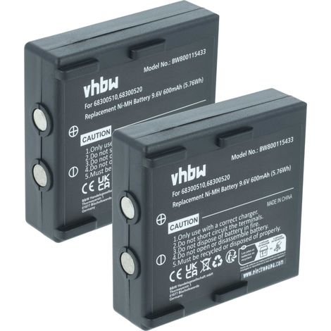vhbw 2x batería compatible con Potain Ergo, Nova, P-63418-95, 346 mando a distancia industrial (600 mAh, 9,6 V, NiMH) - negro