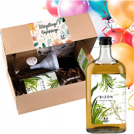 KIT DE REGALO PARA PREPARAR UN LICOR DE CUMPLEAÑOS CON VODKA BIZON 0,5 L (1/5)