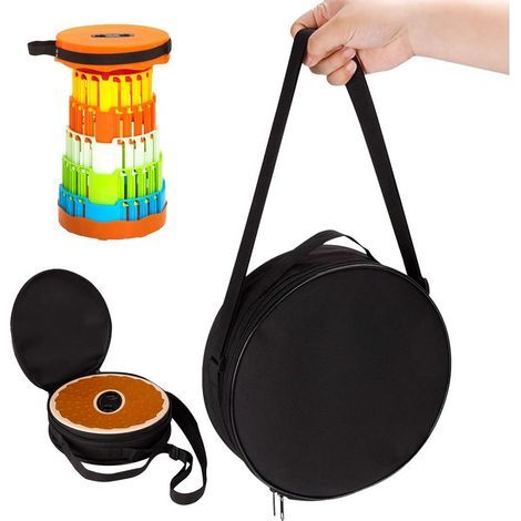 Tabouret pliant avec sac de rangement — Solution de rangement portable, poignée de transport circulaire, étui de protection zippé, siège d'extérieur (1/5)