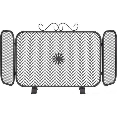Pare-étincelles pliable à 3 panneaux pour cheminée, 90 x 16 x 40 cm, noir (1/5)