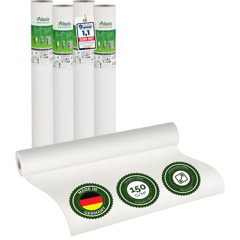 Veluxis® Papier peint intissé lisse de qualité supérieure, utilisable comme sous-couche et pour la peinture – peignable, pontant les fissures, indéformable (lot de 4 pièces blanc, 25,00 m x 1 m - 150