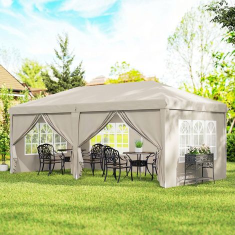Gazebo da giardino esterno 6x3 m, pieghevole, con pareti resistenti ai raggi UV, altezza regolabile e borsa per il trasporto beige.