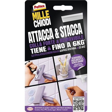 Adesivo Millechiodi Pattex Attacca & Stacca Trasparente 12 Pezzi 44 Gr