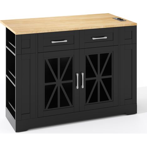 Isla de cocina 120x65x92cm, portátil con mesa plegable, USB y CA, estante abierto, puerta de cristal y ruedas Frenos (1/5)