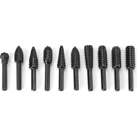 Ortviai Lot de 10 fraises rotatives en acier au carbone noir, tige ronde 6 mm, pour bois, plastique et métaux tendres (1/5)