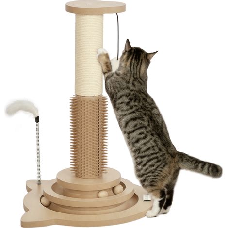 PawHut Cat Scratcher, 5-in-1 Sisal Post with Interactive Toy 49cm Oak Tone (1/5)