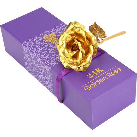 Rose fleur artificielle 24k or jaune feuille, collection cadeau unique pour petite amie maman épouse (1/5)