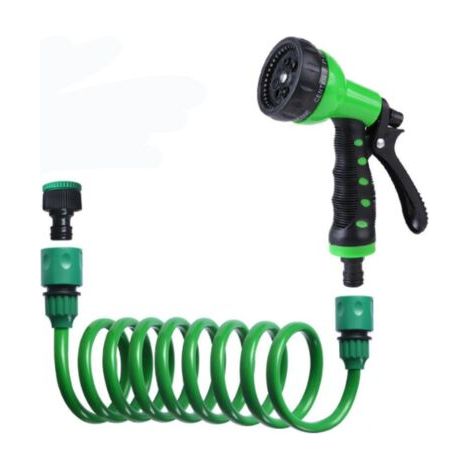 QORVA-Mode pulvérisation, tuyau d'arrosage avec tête d'arrosage, extensible et flexible jusqu'à 15 m, spirale, vert