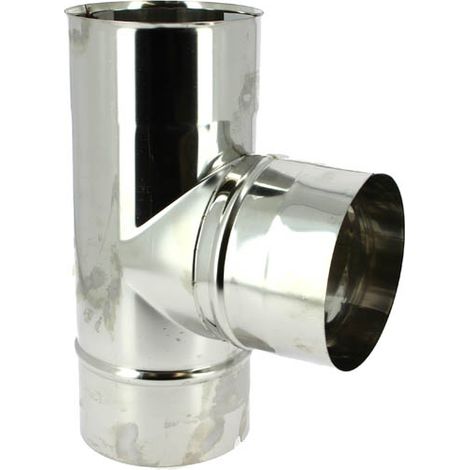TEN – Té d'équilibrage inox 304 Ø125 – Raccord fumisterie mâle à 90° – Tube simple paroi pour gaz, fuel et bois