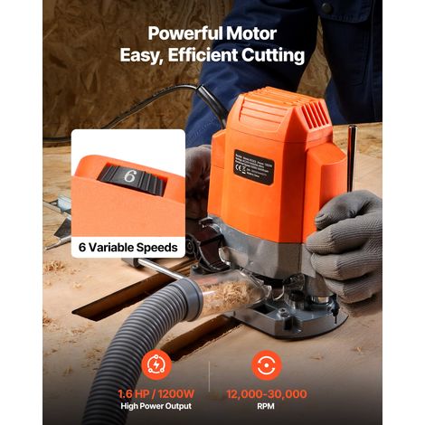 Défonceuse 1200 W Défonceuse à Bois 6 Vitesses Variables pour Travail Bois, Finition, Bricolage, avec Démarrage Progressif, Base Plongeante, Capot Aspiration Poussière, Guide Parallèle, Filaire (1/5)
