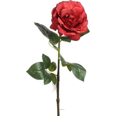 Rose Maya artificielle Rouge Amour H75cm Tête superbe 12cm 4 feuilles - couleur: Rouge