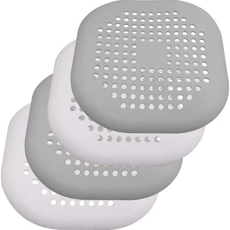 Lot de 4 filtres en silicone pour évier de douche, baignoire, lavabo et évier, gris + blanc (1/5)