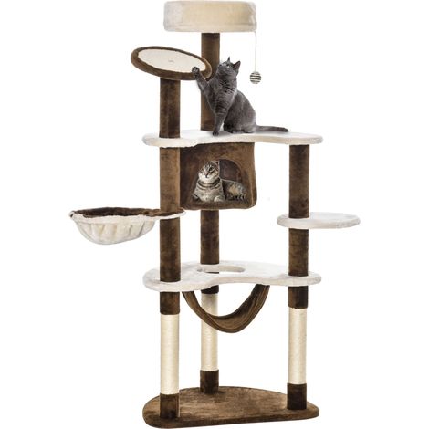 Albero tiragraffi XXL per gatti 153 cm con cuccia, amache e pallina gioco marrone HOMVRA (1/5)