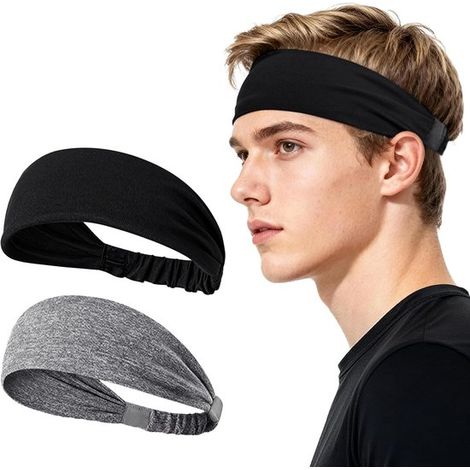 Diadema para hombre y mujer, paquete de 2, diadema deportiva, cinta para el sudor, elástica, antideslizante para fitness, ciclismo, correr, yoga y uso diario. (1/2)