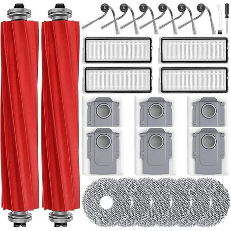 26 Rechange Accessoires pour Roborock QV 35A / QV 35S / QR 798 / QR 598 Aspirateur Robot Laveur, 6 Sacs à poussière 6 Serpillières 6 Brosse latérale 4 Filtre HEPA 2 Brosse Principale