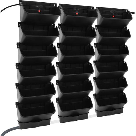 Lot de 18 pots de fleurs muraux verticaux à arrosage automatique pour intérieur/extérieur/balcon, salon, pot de plantation mural vert pour jardins verticaux, Noir, 100 x 100 x 14 cm (1/5)