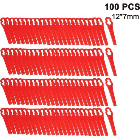 Lames de rechange pour coupe-bordures : 100 lames en plastique pour coupe-bordures sans fil Bosch et Einhell, grand diamètre du trou : 12 mm, petit diamètre du trou : 7 mm (rouge) (1/5)