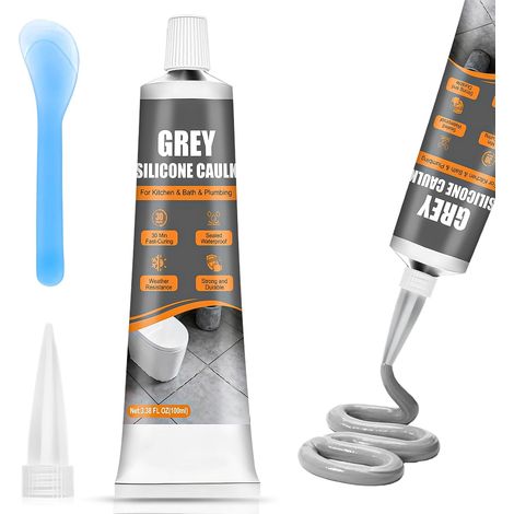 Silicone Gris, Mastic silicones de Construction, Hautement Elastique Silicone Sanitaire, Joint Silicone, Mastic Gris pour joints Bains Cuisine Fenêtres Carrelage, Intérieur Extérieur, 100ML (1/5)