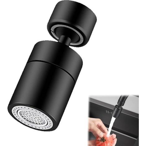 Lntyq Wasserhahn-Luftsprudler, Küchenarmatur-Luftsprudler, 360° schwenkbarer Wasserhahn-Luftsprudler, 2 Modi, großer drehbarer Küchenarmatur-Luftsprudler, für Küchen- und Badezimmerspülen (Schwarz) (1/5)