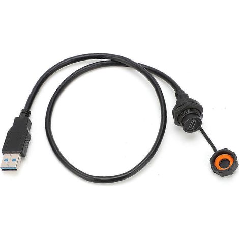 Connectique USB C femelle étanche IP68, prise mâle USB 3.0 avec câble 0,3 m, adaptateur E10TPCBFF/U3AM pour raccordement extérieur. (1/5)