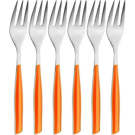 Lot de 6 fourchettes à Dessert en Acier Inoxydable 18/10 et poignée Orange, emballé dans Une boîte Cadeau, va au Lave-Vaisselle (1/4)
