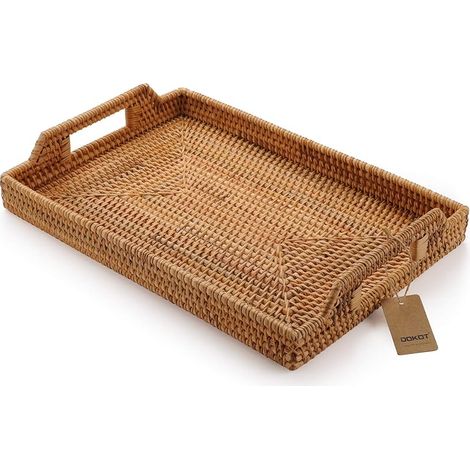 Plateau Repas de Service Rectangulaire, Rotin, 43x29x4.5cm (1/5)