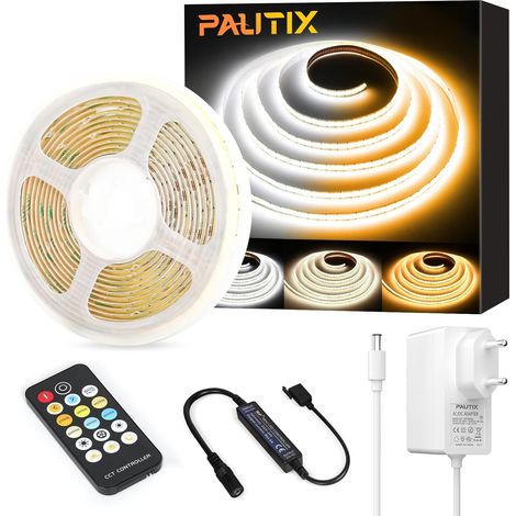 COB CCT LED Bande Luminaire Blanc Tunable, 3M Dimmable 2700K-6500K Kit de lumières de bande LED 24V avec alimentation, Super lumineux pour éclairage de bricolage (1/5)