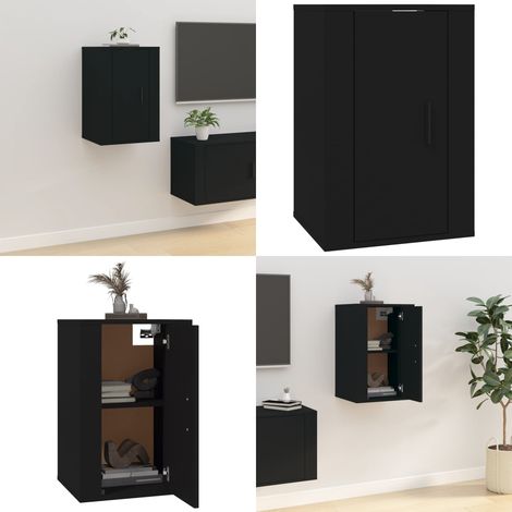 Meuble TV mural Noir 40x34,5x60 cm - Meubles Tv Murale - Meuble Tv Noir - Meuble Tv Moderne - Armoire Multimedia - Étagère Murale - Home & Living (1/5)