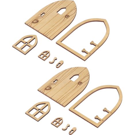 2 ensembles de portes de jardin miniatures pour maison de poupée à l'échelle 1:12, style champêtre, avec fenêtres en bois et accessoires de décoration. (1/5)