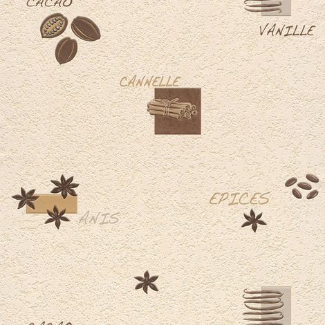 Textured Vinyl Wallpaper Kitchen Coffee Themed Paste The Wall Cream And Brown (1/2)