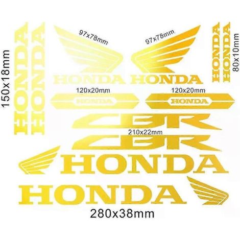 Honda Motorrad-Aufkleber-Set aus Vinyl. CBR HRC Logo. Set mit Aufklebern für CBR-Tank und -Helm in glänzendem Gold. (1/2)