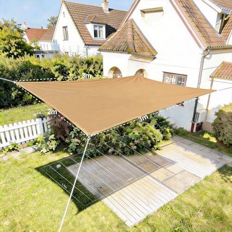 Sonnensegel 2x3 Rechteckig, Premium HDPE UV Schutz Sonnenschutz Atmungsaktiv Wetterbeständig für Garten Balkon und Terrasse, inkl Befestigungsseile, Rechteck Sand 2x3m (1/5)