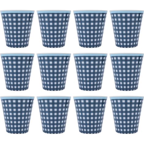 12 Tasses en Mélamine Motif Quadrillé Bleu pour Café, Thé Laité et Boissons (1/4)