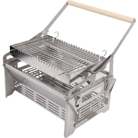 Barbecue rotatif à 360° en acier inoxydable – Portable et démontable, grille 27 cm, pour 2-4 personnes, camping, pique-nique et jardin