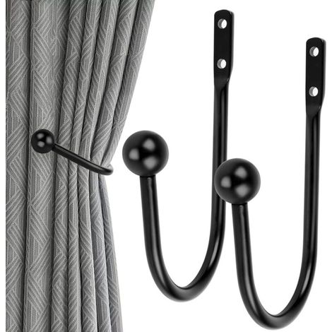 Set mit 2 schwarzen Metall-Wandraffhaltern für Vorhänge